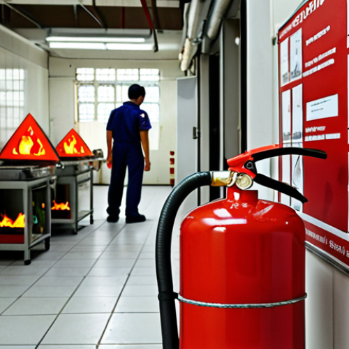 Home 24 **
Prompt: Fire safety risk assessment in a factory in Thailand. Show workers identifying potential fire hazards (flammable materials, faulty wiring) with a checklist. The background includes fire extinguishers and emergency exit signs. Focus on the importance of identifying risks.
**