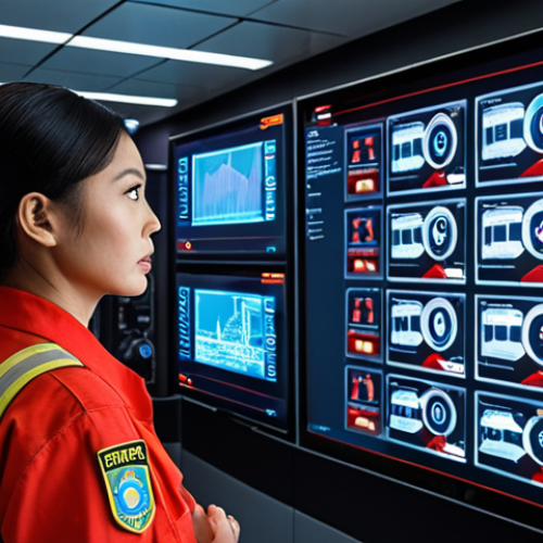 Home 23 A focused fire safety expert, either a man or a woman, meticulously analyzing real-time data on glowing holographic screens within the intricate control room of a high-rise smart building in a bustling Thai city. The scene emphasizes advanced IoT sensors, interconnected systems, and AI-driven analytics, showcasing a proactive approach to fire prevention. Sophisticated equipment and complex digital interfaces surround the expert, highlighting the high-tech demands and critical decision-making in modern fire safety. Cinematic lighting, realistic detail, professional atmosphere.