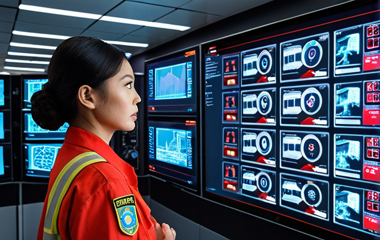 A focused fire safety expert, either a man or a woman, meticulously analyzing real-time data on glowing holographic screens within the intricate control room of a high-rise smart building in a bustling Thai city. The scene emphasizes advanced IoT sensors, interconnected systems, and AI-driven analytics, showcasing a proactive approach to fire prevention. Sophisticated equipment and complex digital interfaces surround the expert, highlighting the high-tech demands and critical decision-making in modern fire safety. Cinematic lighting, realistic detail, professional atmosphere.