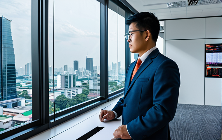 A highly skilled Thai fire safety engineer, professionally dressed in a modest business suit, stands in a modern architectural office. He is analyzing a holographic projection of a complex building blueprint, which displays real-time data from IoT sensors and AI predictions for fire risk assessment. The background features large windows overlooking a bustling city and digital screens showing analytics. The scene emphasizes proactive design and the integration of technology in fire prevention. fully clothed, appropriate attire, safe for work, professional, perfect anatomy, correct proportions, natural pose, well-formed hands, proper finger count, natural body proportions, professional photography, high quality, ultra-detailed, cinematic lighting.