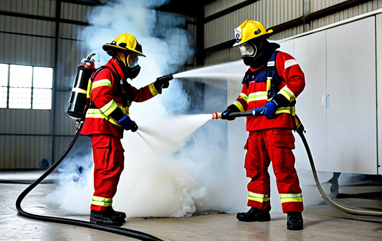 **

"A team of Thai firefighters, fully clothed in appropriate gear, conducting a fire drill in a simulated factory environment. They are practicing using fire extinguishers on a controlled fire. Focus on the teamwork and professional execution. Safe for work, appropriate content, fully clothed, professional, perfect anatomy, correct proportions, well-lit, realistic."

**