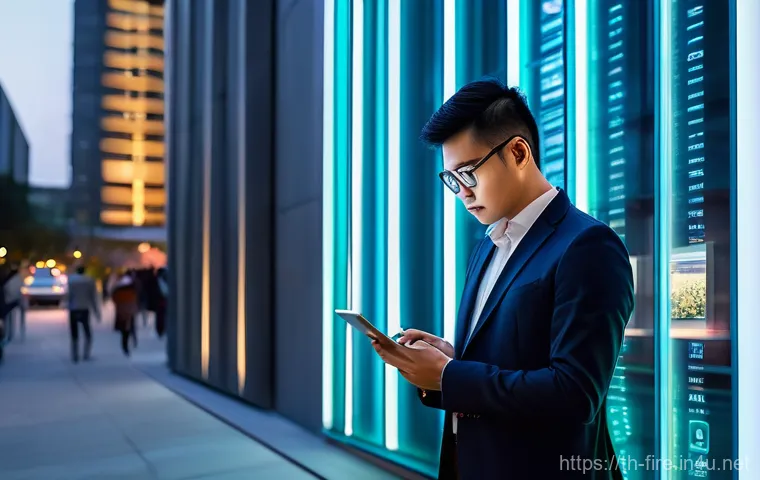 화재안전관리 실무에서의 기술적 변화와 도전 - **Prompt:** A vibrant, modern, high-tech urban environment in a bustling Asian city at dusk. The sce...