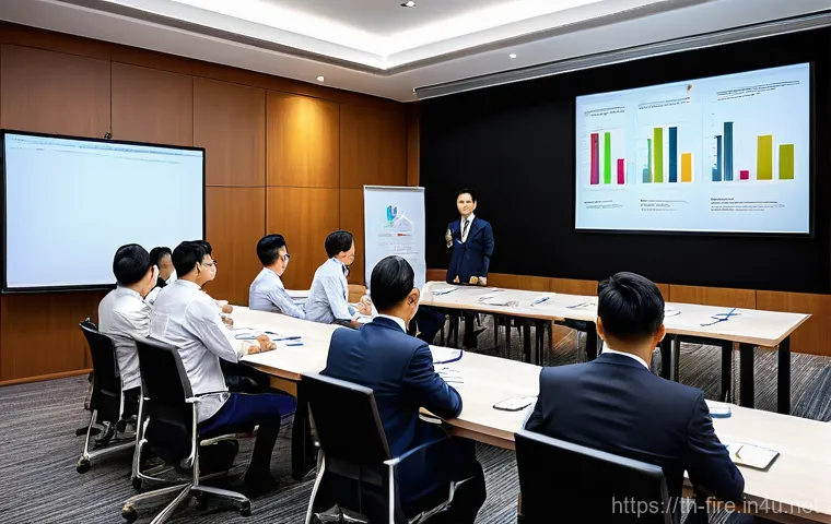 화재안전관리 분야의 주요 학회 및 포럼 정보 - **Prompt:** "A group of Thai fire safety engineers and professionals attending a seminar in a modern...