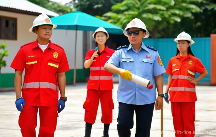 화재안전관리 분야의 주요 학회 및 포럼 정보 - **Prompt:** "A dynamic scene at the 'Fire & Safety Thailand' exhibition hall. Diverse Thai attendees...