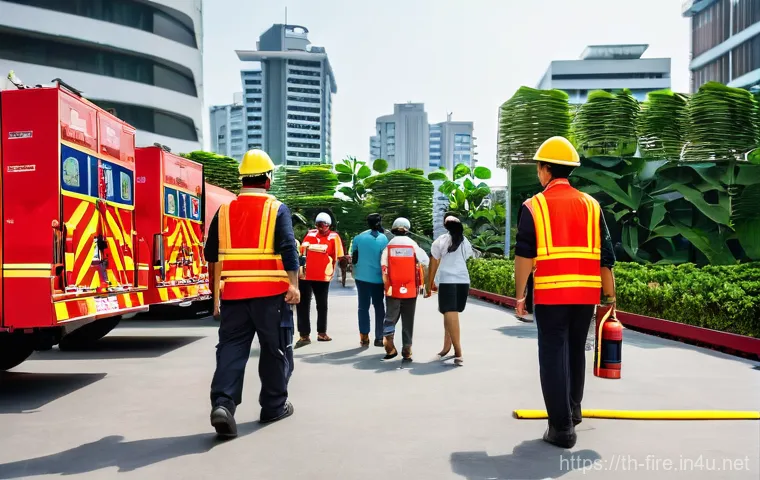 화재안전관리 업무에서 필요한 문서 서식 모음 - **Prompt 1: Community Fire Drill in a Modern Thai Setting**
    A vibrant, realistic photograph depi...