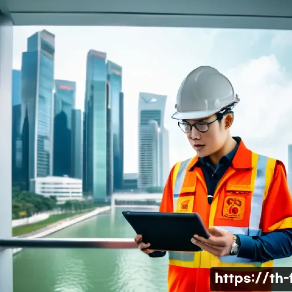 화재안전관리기술자 자격증 해외 취업 사례 - A professional fire safety expert wearing business casual attire and safety gear, standing in a mode...