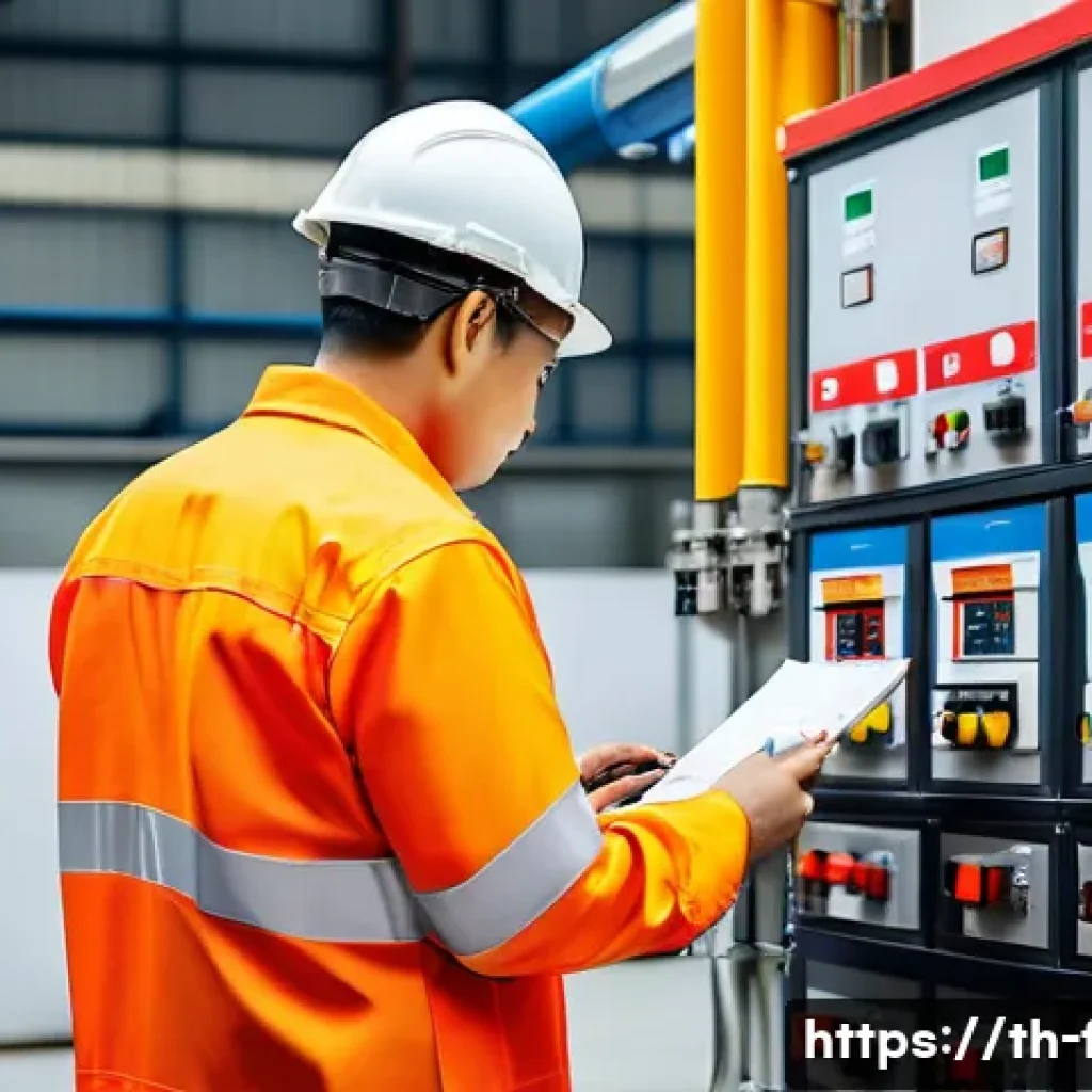 화재안전관리기술자의 경력 관리 방법 - A professional fire safety engineer in a modern industrial factory in Bangkok, Thailand, wearing cer...