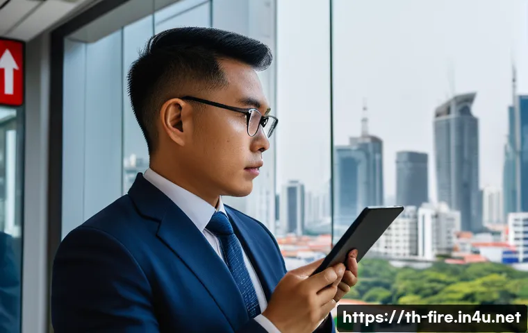 화재안전관리기술자의 국가별 연봉 비교 - A professional fire safety manager in a modern Bangkok office building, wearing a neat business suit...
