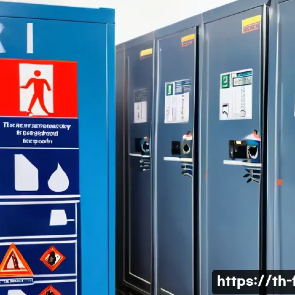 화재안전관리 실무에서의 문제 해결 역량 - A detailed scene inside a modern Thai factory workshop focused on fire safety preparedness: workers ...