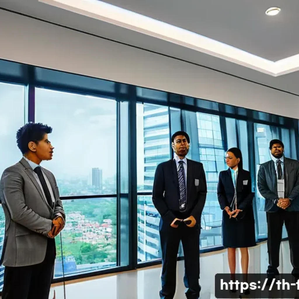 화재안전관리 기술자의 직무에서의 도전과 기회 - A modern Thai high-rise office building lobby equipped with advanced fire safety systems, featuring ...