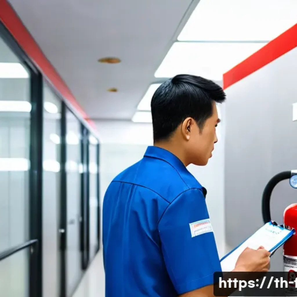 화재안전관리기술자 초보자를 위한 가이드 - A detailed, realistic scene inside a modern Thai office building showing a professional safety manag...