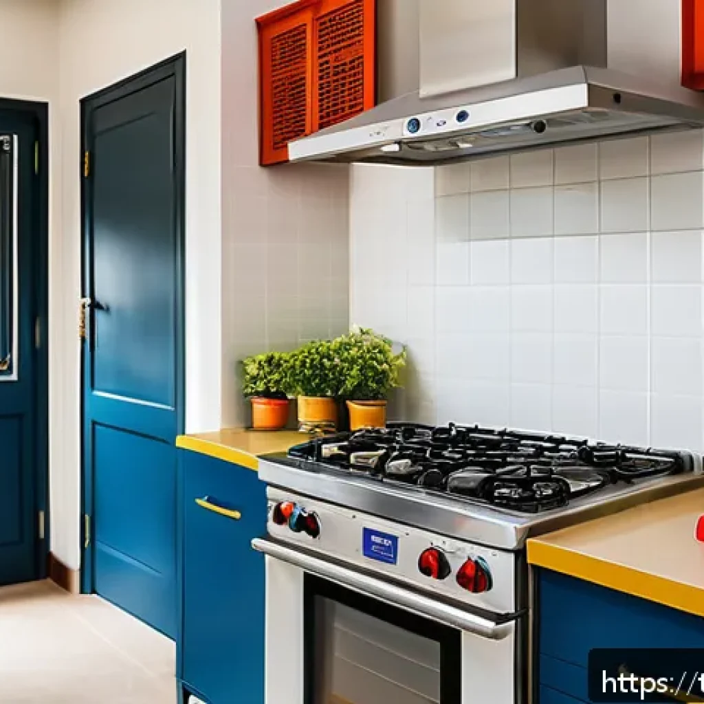 화재안전관리 기술자의 1년 업무 계획 세우기 - A detailed indoor scene of a modern Thai residential kitchen with visible fire safety features: smok...