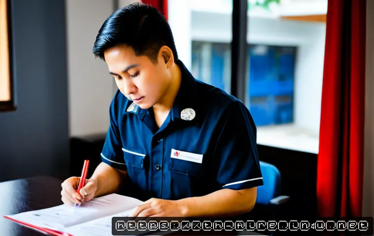 Home 13 화재안전관리기술자 시험 후기 및 꿀팁 - Photorealistic Thai fire safety certification exam preparation scene, focused adult trainee in neat ...
